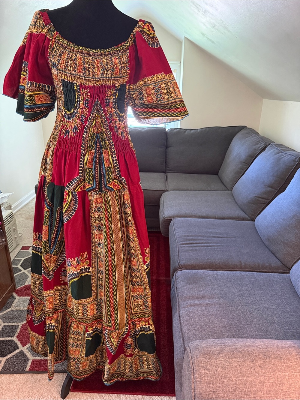 Made in Ghana, Red Off-Shoulder Maxi Dress